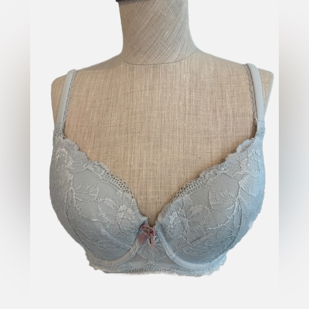 Victoria's Secret Lace Underwire Bra -  Baby Blue with Purple Bow 34DD